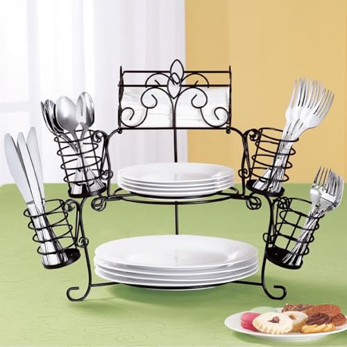 Collections Etc Metal Buffet Organizer with Scroll Design, 7-Piece Set