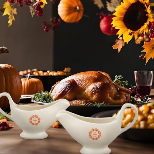 Bokon 2 Pack Thanksgiving White Gravy Boat 8 oz Sauce Boat White