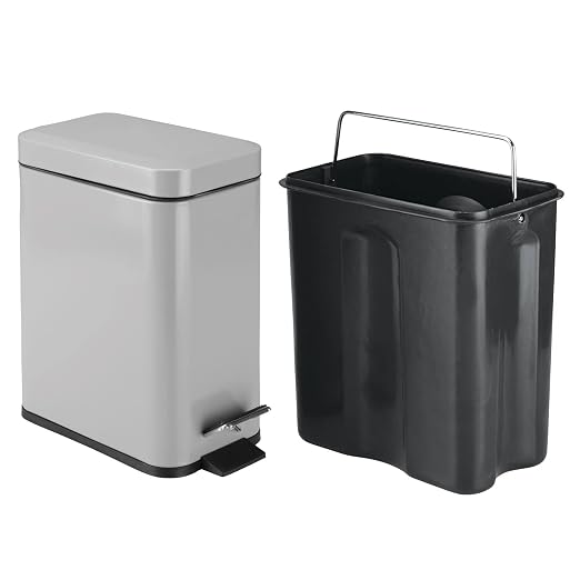 mDesign Small Modern 1.3 Gallon Rectangle Metal Lidded Step Trash Can, Compact - Image 5