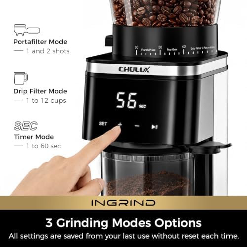 CHULUX Espresso Machine with Conical Burr Grinder, Black