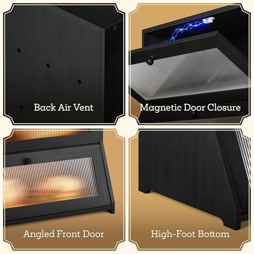 Large Bread Box for Kitchen Countertop - Black Bread Box, Bamboo Breadbox & Wooden Bread Boxes | Vintage Countertop Cabinet | Ventilated Double-Layer, Panoramic Windows, Cutters & Sealers