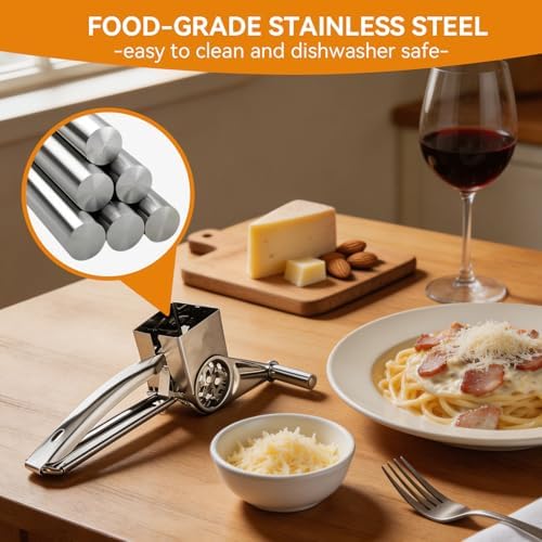 Stainless Steel Rotary Cheese Grater with 3 Drums