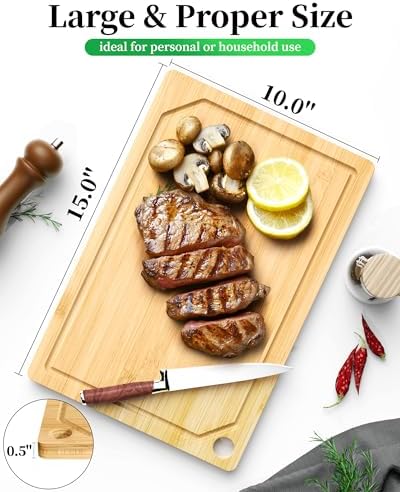 Kitsure Bamboo Cutting Board for Kitchen, Large, Natural