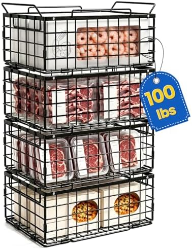 Stackable Metal Freezer Organizer Baskets