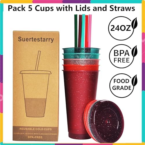 Suertestarry Tumbler with Straw and Lid,Water Bottle Iced Coffee
