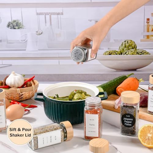 EHME EHME EHME 14 Pcs Glass Spice Jars Bamboo Lids with Lazy Susan