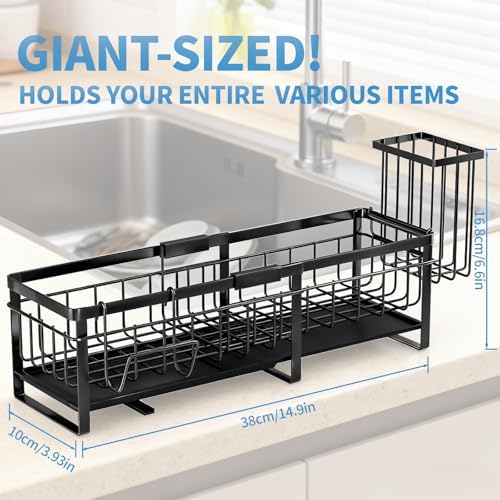 Extra Large Extendable Sponge Holder for Kitchen Sink Caddy Organizer