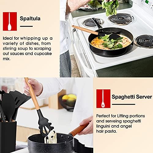 E-far Cooking Utensils Set of 6, Silicone Kitchen Utensils with Wooden