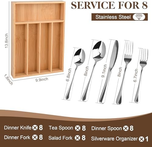 40 Piece Silverware Set with Drawer Organizer for 8