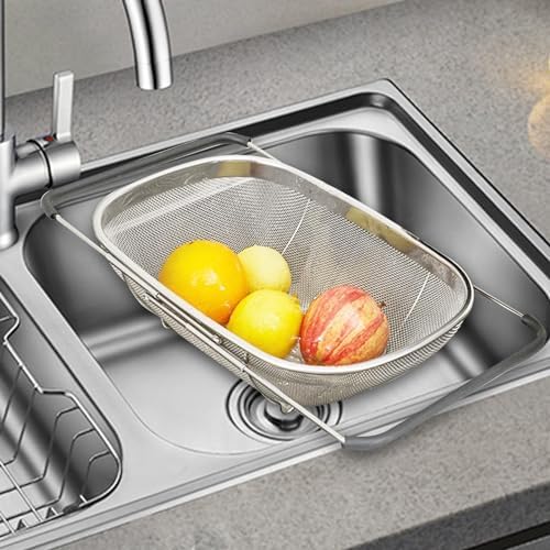 Retractable Drain Basket Stainless Steel Colander Strainer Rack Tray