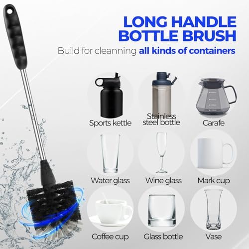 Holikme 6 Pack 14" Bottle and Straw Cleaner Brushes, Black