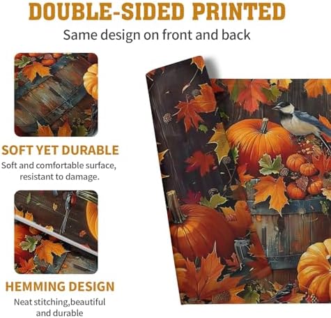 Pumpkin Maple Leaf Bird Fall Placemats Set of 4 Autumn Thanksgiving