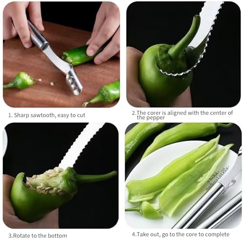 2 Pcs Jalapeno Corer Tool Pepper Corer with Serrated Slice Stainless