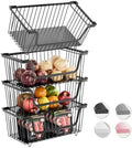 4 Pcs Stackable Wire Baskets Pantry Organizers and Storage Bins,Black