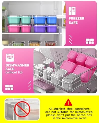 BiuLeon Snackle Box Containers, Stainless Steel 5 Compartments Divided