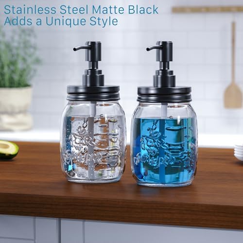 Galasily Mason Jar 16 oz Liquid Soap Dispenser Set, Black