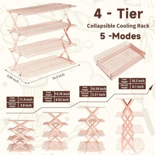 Pleafind 4 Tier Rose Gold Collapsible Cooling Rack - 3 Setting Design