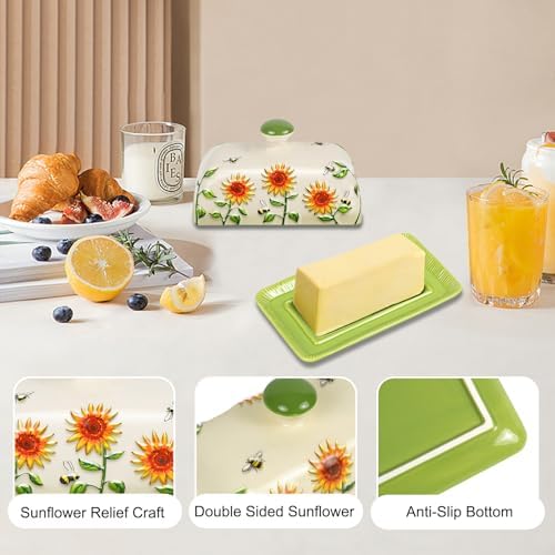 Butter Dish with Lid for Countertop, Sunflower Butter Keeper Holder