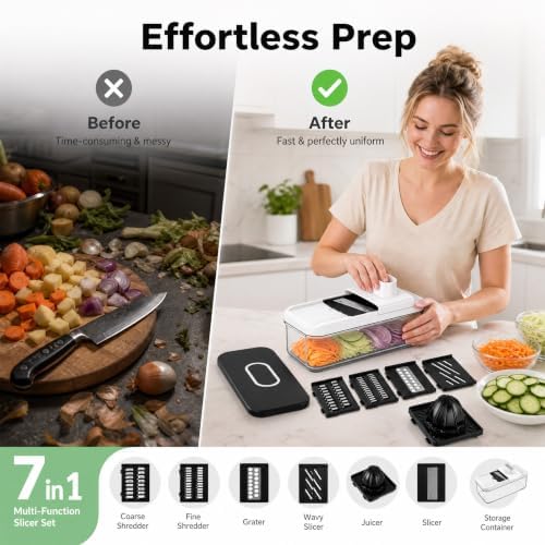 Solucky Mandoline Vegetable Slicer, 7-in-1, 5 Blades
