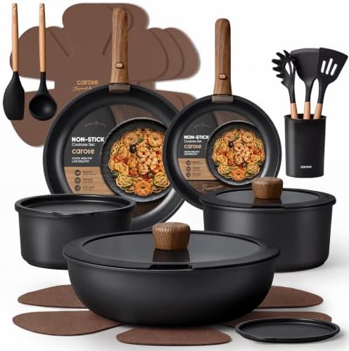 CAROTE 21pcs Pots and Pans Set Non Stick, Detachable Handle Cookware