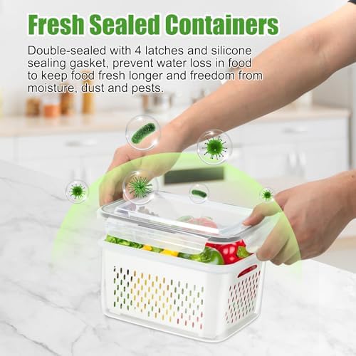 5 Pack Fruit Storage Containers for Fridge with Removable Colander