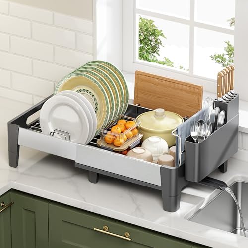 Urackify Expandable Dish Drying Rack, Stainless Steel & Aluminum
