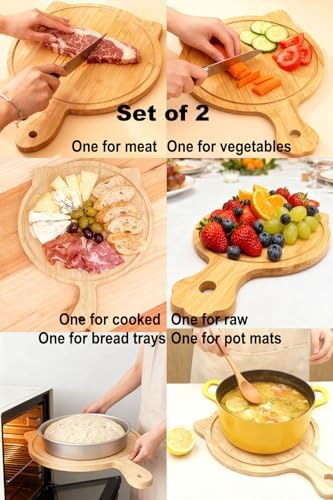 2 Pcs Non Toxic Bamboo Cutting Boards for Kitchen with Juice Groove