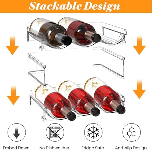 Plastic Stackable Wine Rack for Refrigerator, 2 Tier Large Capacity