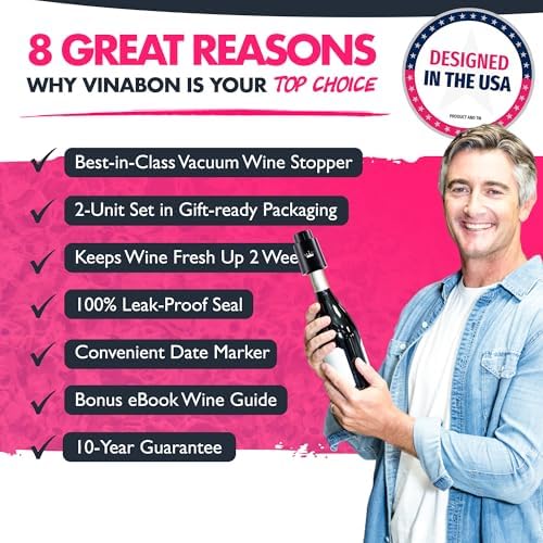VINABON Vacuum Wine Stopper Set [Pack of 2] - Updated 2026 Preserves