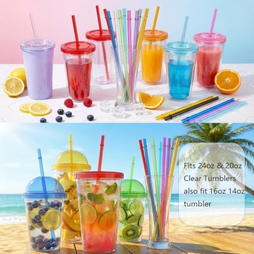 24 PCS Reusable Straws with 4 Brushes, 10.5" Long Tritan Hard Plastic