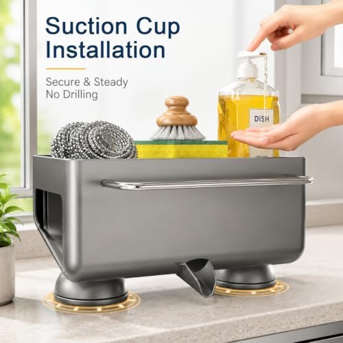 Sponge Holder for Kitchen Sink, Self-Draining, Gray