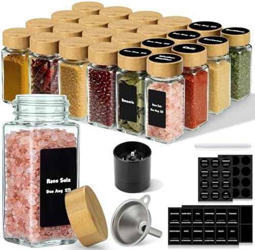 24 Pack Square Glass Spice Jars with Bamboo Lids, 4oz Spice Containers