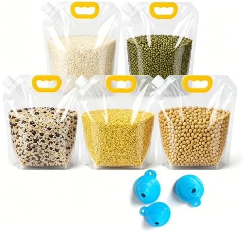 5PCS Airtight Grain Storage Bags with Handle, Reusable Rice Food