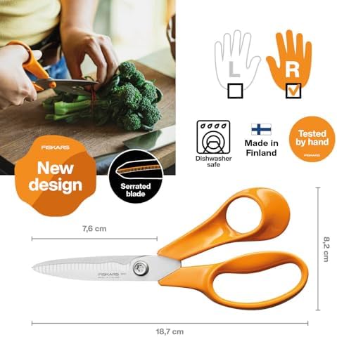 Fiskars Classic Kitchen Scissors, Serrated Blades, Right-Handed use
