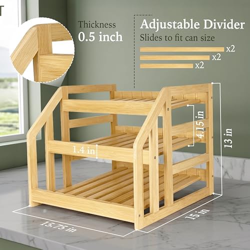 Bamboo Can Organizer for Pantry Cabinet, 3 Tier Tilt Rack Holds 36