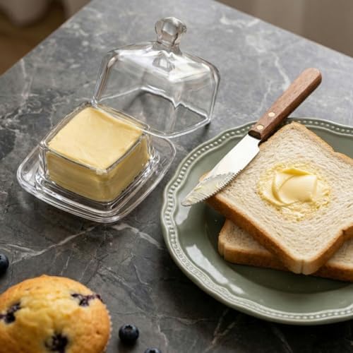 ZOOFOX 2 Pack Glass Butter Dish, Small Glass Butter Keeper with Lid