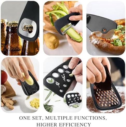 6-Piece Unique Kitchen Gadget Set in Black, Stackable Space-Saving