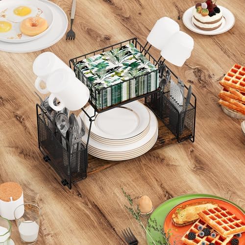 TQVAI Buffet Caddy, 2 Tier Countertop Paper Plate Organizer with