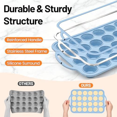 Mini Muffin Pan, Metal Reinforced Frame Cupcake Pans 24-Cup Silicone