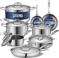 LEGEND COOKWARE 5-Ply Stainless Steel Cookware Set, 14-Piece Pots and Pans Set - Induction Compatible, Oven Safe 800°F - Non-Toxic, No Coatings - Built to Last Generations