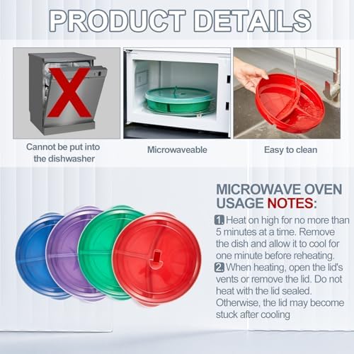 Hushee 4 Pcs Microwave Food Storage Containers, Round, Multicolor