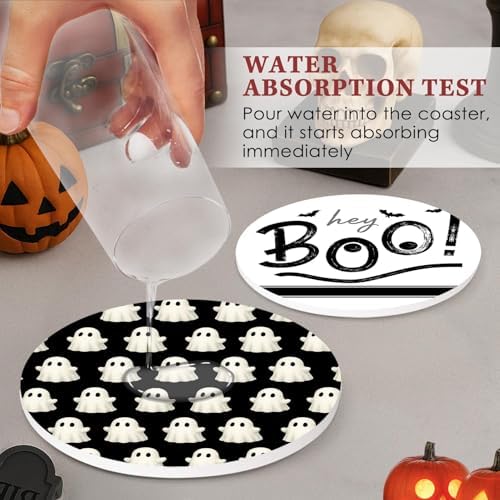 Halloween Coasters for Drinks, Set of 6, Ceramic Stone Cute