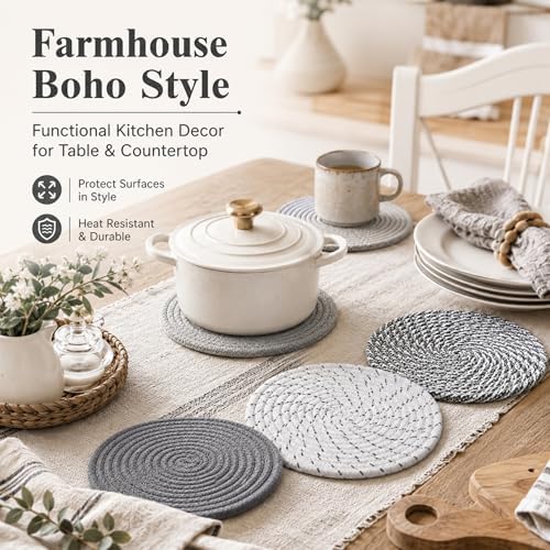 8 Inch Woven Trivets for Hot Dishes, 5 Pack Large Heat Resistant