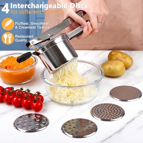 KAYCROWN Potato Ricer With 4 Discs, Heavy Duty Stainless Steel Potato