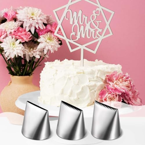 Ptwola 3 PCS Piping Tips Set Large Frosting Piping Kit Stainless Steel