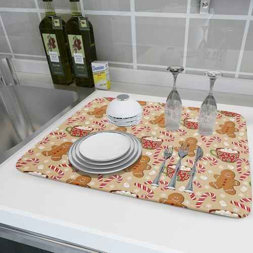 Christmas Gingerbread Man Dish Drying Mat for Kitchen Counter 18x24