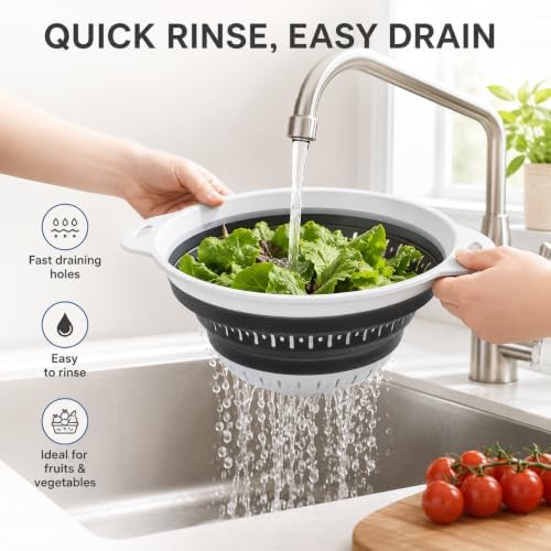 Collapsible Colander & Strainer, Space-Saving Silicone Basket, Round