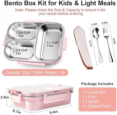 25oz 18/8 Stainless Steel Lunch Box Kit (Bento Box + Fork/Spoon) - 3