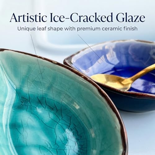 2-Pack Leaf Ice-Cracked Ceramic Coffee Spoon Rest & Tea Bag Holder