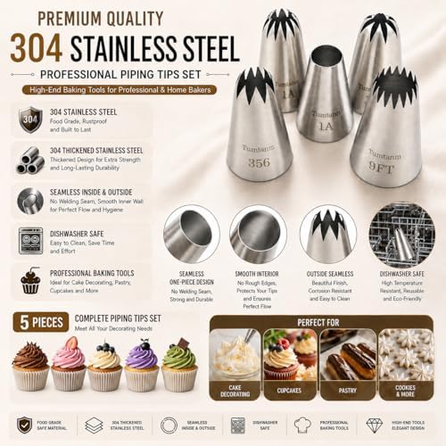 Piping tips large Cake Decorating tools, 5 pack Cake piping Nozzles